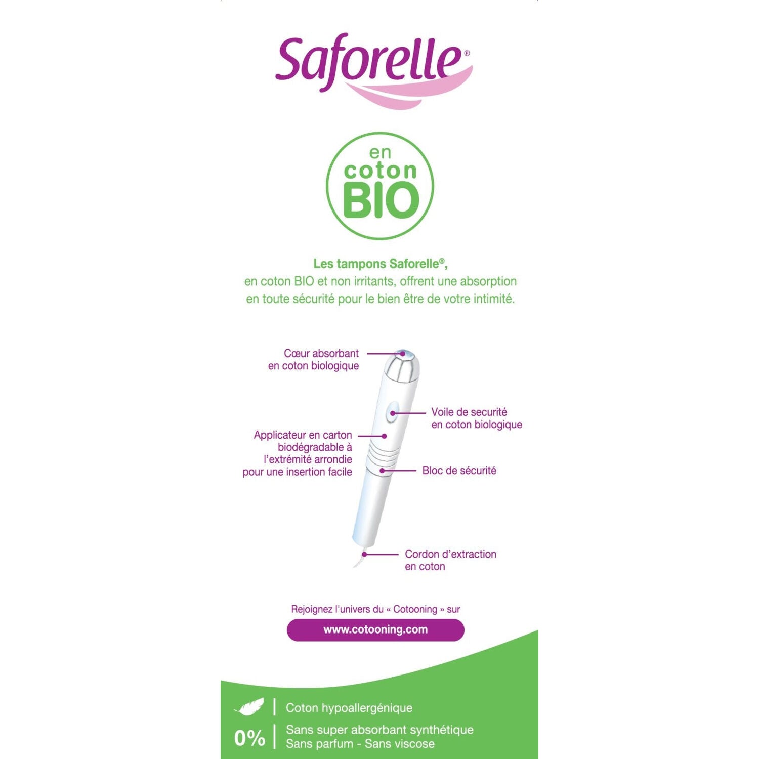 Tampons Super Avec Applicateur Coton Bio SAFORELLE 