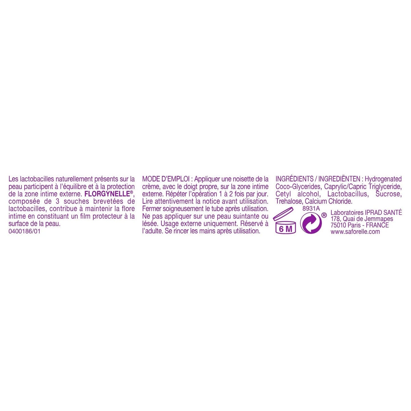 Crème intime Protectrice Flore Intime Enrichie en Probiotique FLORGYNELLE 