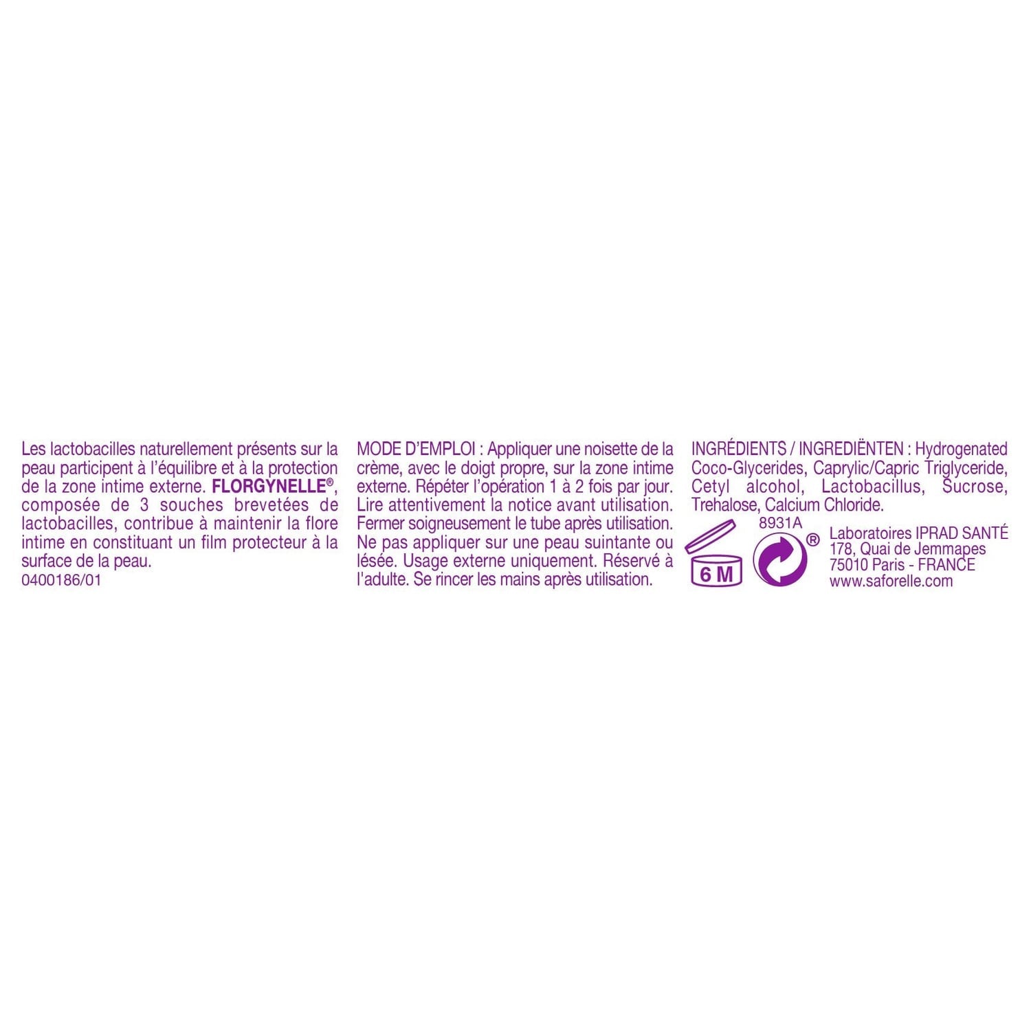 Crème intime Protectrice Flore Intime Enrichie en Probiotique FLORGYNELLE 