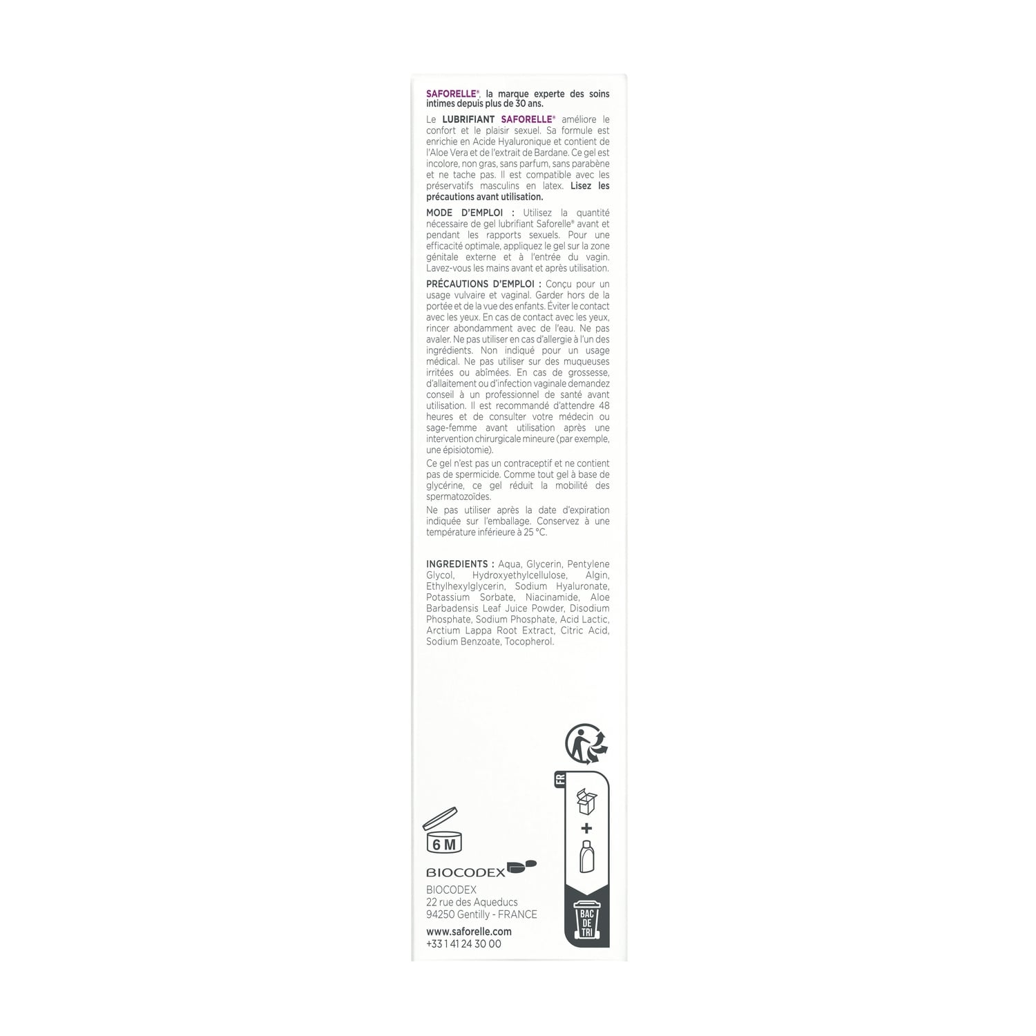 Lubrifiant Confort et Plaisir Sans Parfum Sans Parabène Acide Hyaluronique Aloe Vera SAFORELLE 