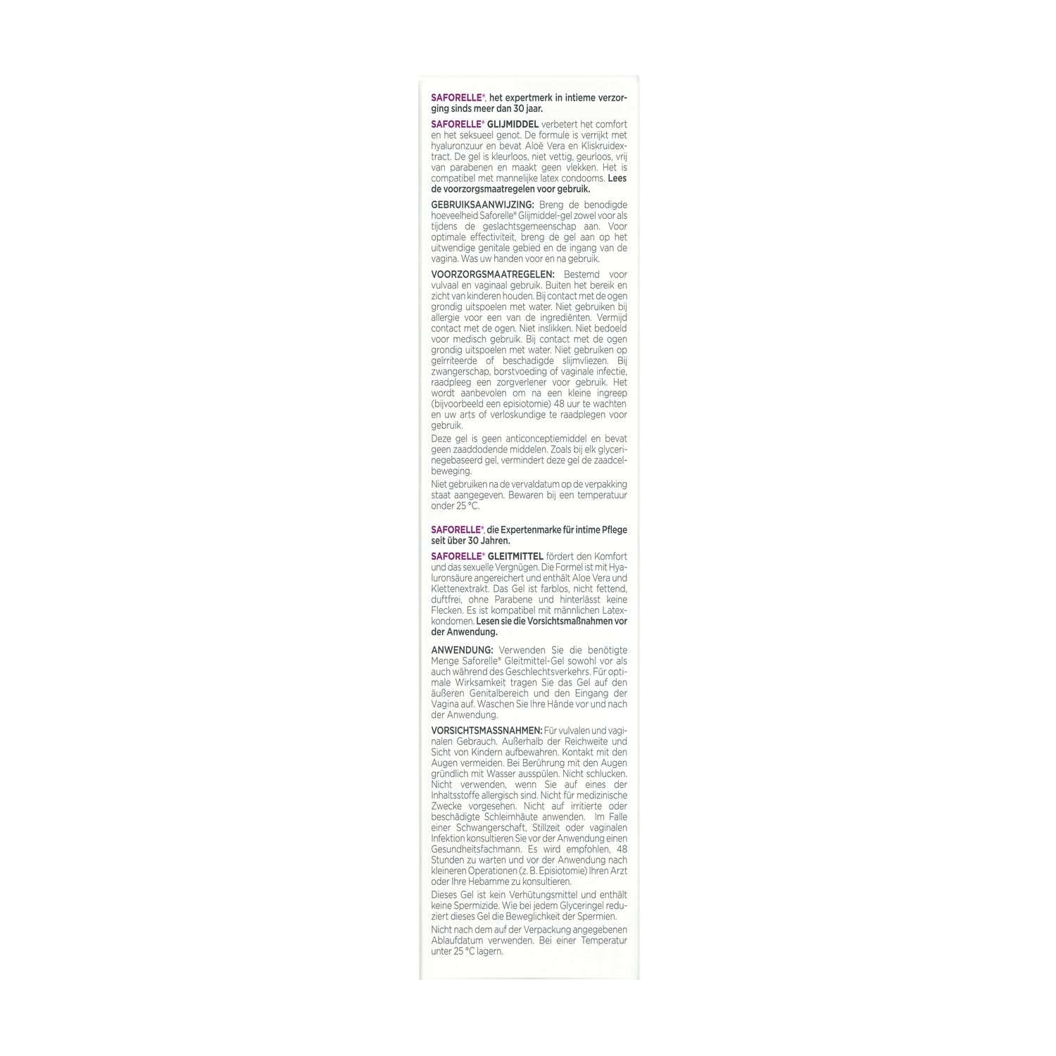 Lubrifiant Confort et Plaisir Sans Parfum Sans Parabène Acide Hyaluronique Aloe Vera SAFORELLE 