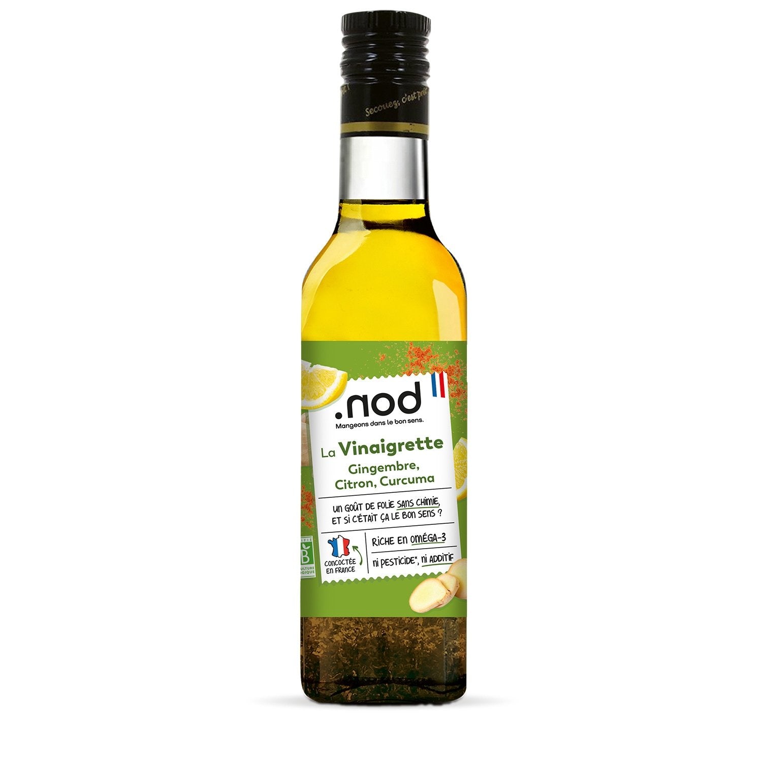 Vinaigrette Citron Curcuma Gingembre Bio. NOD la bouteille de 250mL