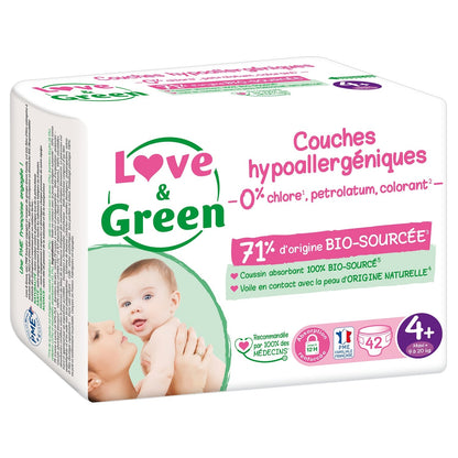 Couches Bébé Taille 4+ 9-20kg Hypoallergéniques Naturelles Love & GREEN