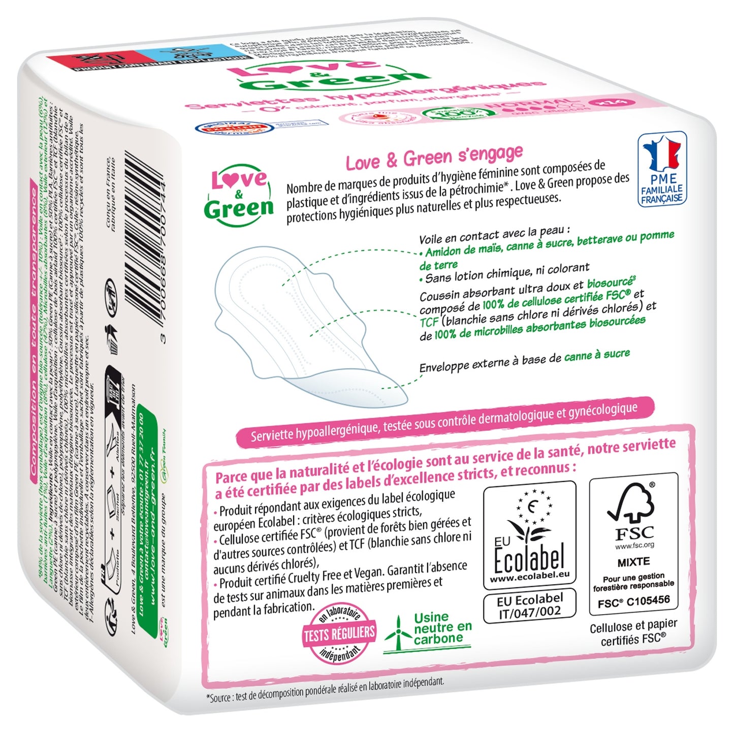 Love &amp; GREEN Damenbinden mit Flügeln, normal, hypoallergen und umweltfreundlich