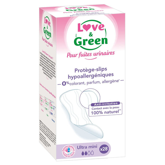 Protections Fuite Urinaire Ultra Mini Hypoallergéniques Ecologiques Anti-Irritation Love & GREEN le paquet de 28 protège-slips
