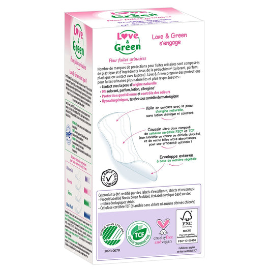 Protections Fuite Urinaire Ultra Mini Hypoallergéniques Ecologiques Anti-Irritation Love & GREEN