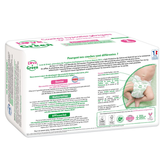 Couches Bébé Taille 1 2-5kg Hypoallergéniques Naturelles Love & GREEN