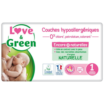 Baby Diapers Size 1 2-5kg Hypoallergenic Natural Love &amp; GREEN