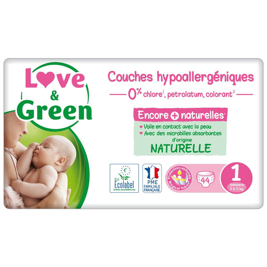 Couches Bébé Taille 1 2-5kg Hypoallergéniques Naturelles Love & GREEN