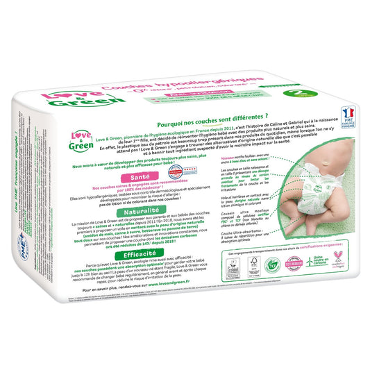Couches Bébé Taille 2 3-6kg Hypoallergénique Love & GREEN