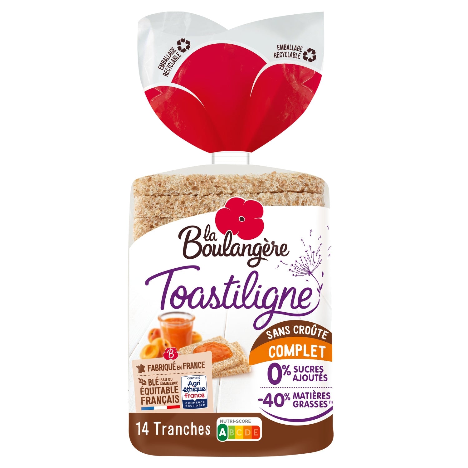 Pain de Mie Sans Croûte Toastiligne Complet LA BOULANGERE 