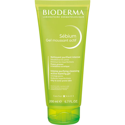 Gel Visage Peaux à Imperfections Nettoyant Purifiant Intense Moussant Sébium BIODERMA le tube de 200mL