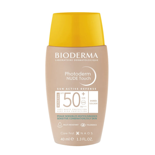 Crème solaire Teintée Dorée Peau Sensible Très Haute Protection Spf 50+ Photoderm Nude Minéral BIODERMA 