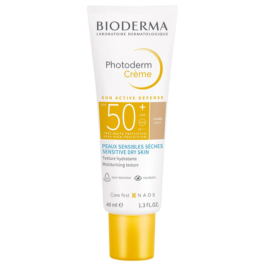 Crème solaire Visage Peau Sensible Sèche Haute Protection Spf 50+ Teint Clair Hâlé et Unifié Photoderm BIODERMA 