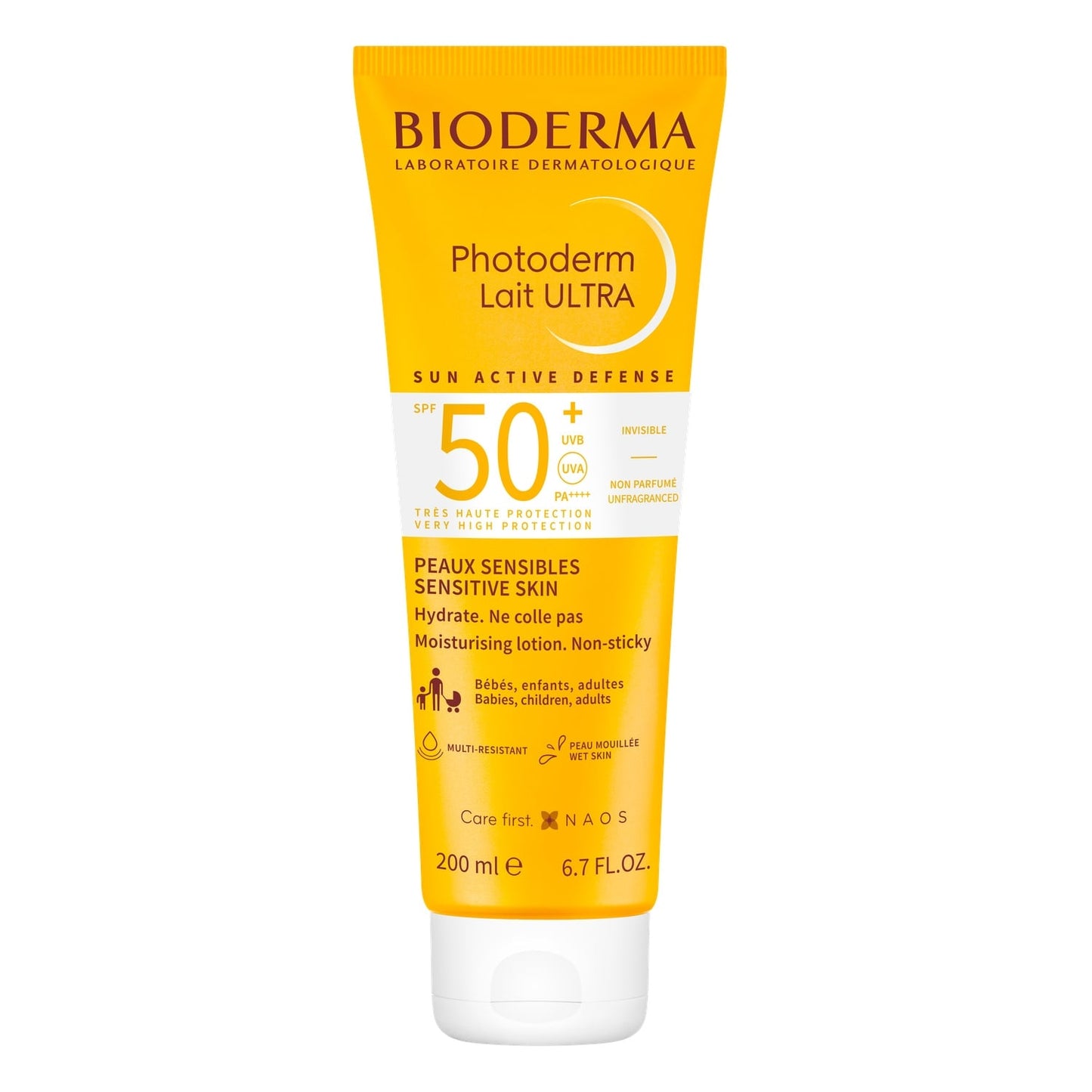 Lait solaire Adulte et Bébé Peau Sensible Très Haute Protection Spf 50+ Invisible Photoderm Lait Ultra BIODERMA 