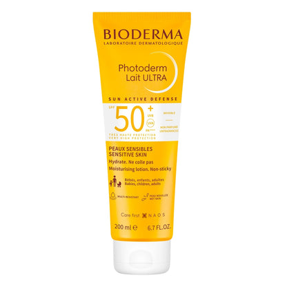 Lait solaire Adulte et Bébé Peau Sensible Très Haute Protection Spf 50+ Invisible Photoderm Lait Ultra BIODERMA 