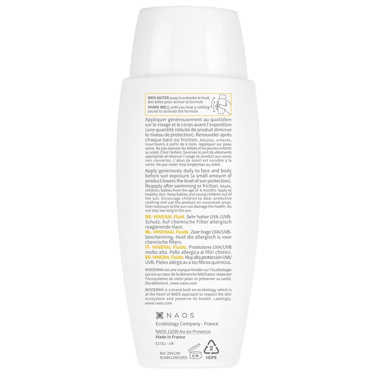 Crème solaire Enfant et Adulte Peau Intolérante et Allergique Filtres 100% Minéraux Spf 50+ Photoderm Nude Minéral BIODERMA 