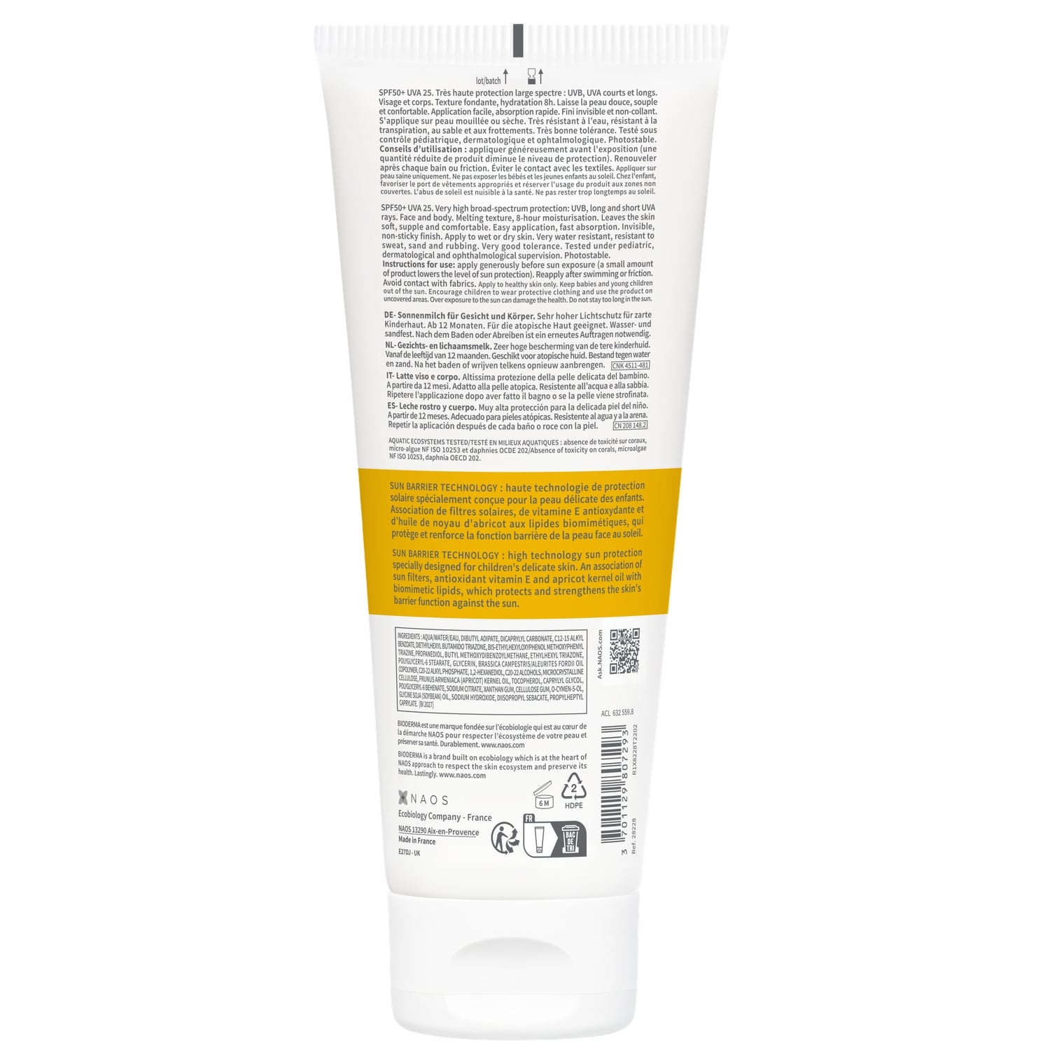 Lait solaire Enfant Visage et Corps Très Haute Protection Spf50+ Multi-résistant Photoderm Pediatrics BIODERMA 