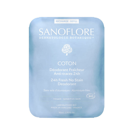 Déodorant Recharge Roll-On Fraîcheur Coton Bio 24h SANOFLORE le flacon de 50mL