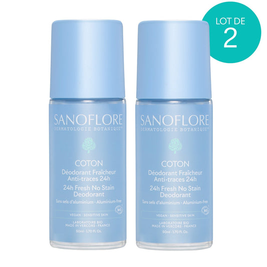 Déodorant Roll-On Bio Efficacité 24h Anti-Odeurs SANOFLORE le lot 2 de flacon de 50mL