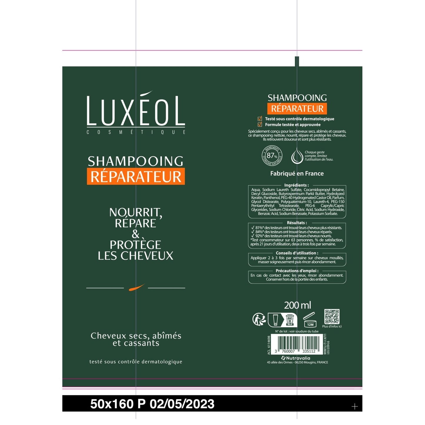 LUXEOL Keratin, Sheabutter und Provitamin B5 Reparaturshampoo für trockenes, geschädigtes und brüchiges Haar