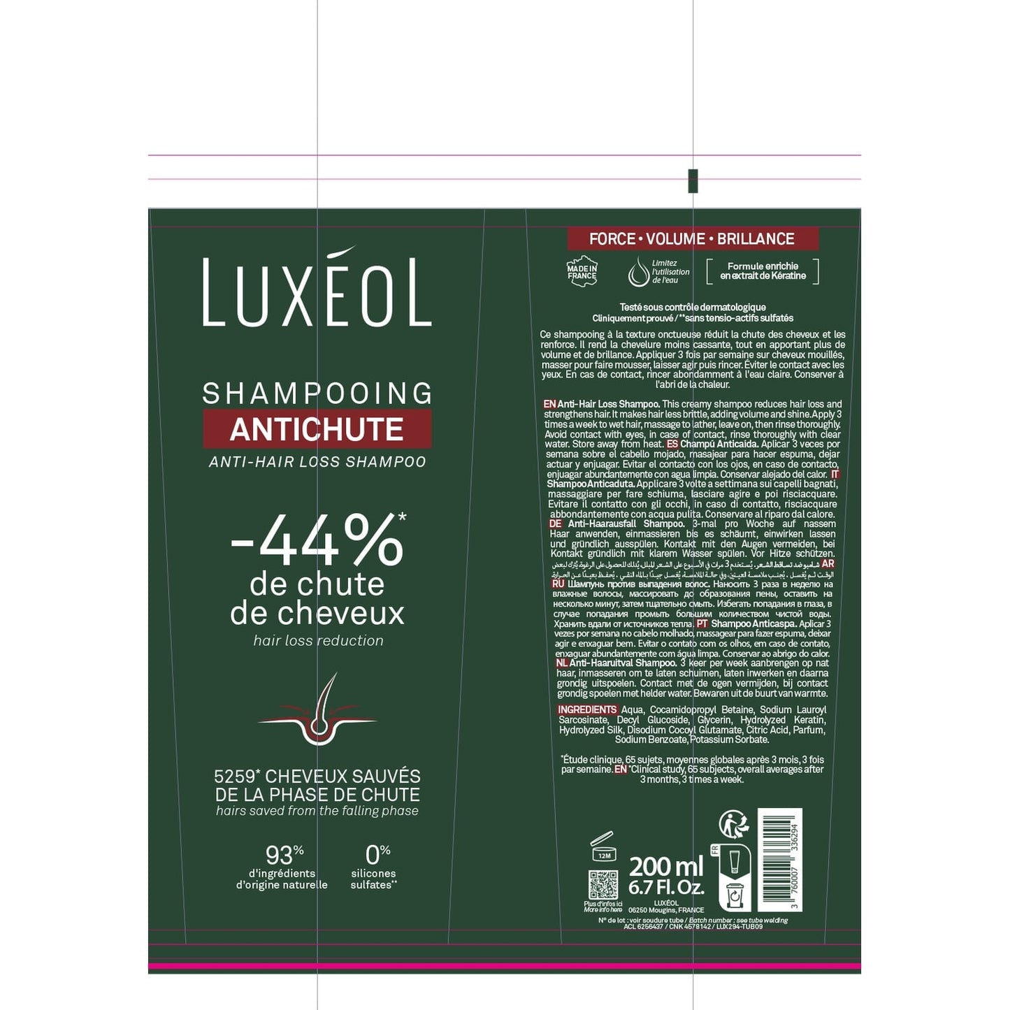 Shampooing Antichute -44% de chute de cheveux LUXEOL 