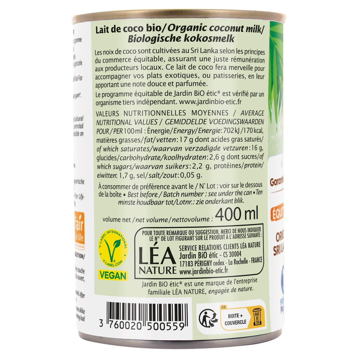 Lait de Coco Bio JARDIN BIO ETIC