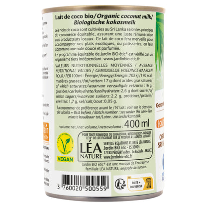 Lait de Coco Bio JARDIN BIO ETIC