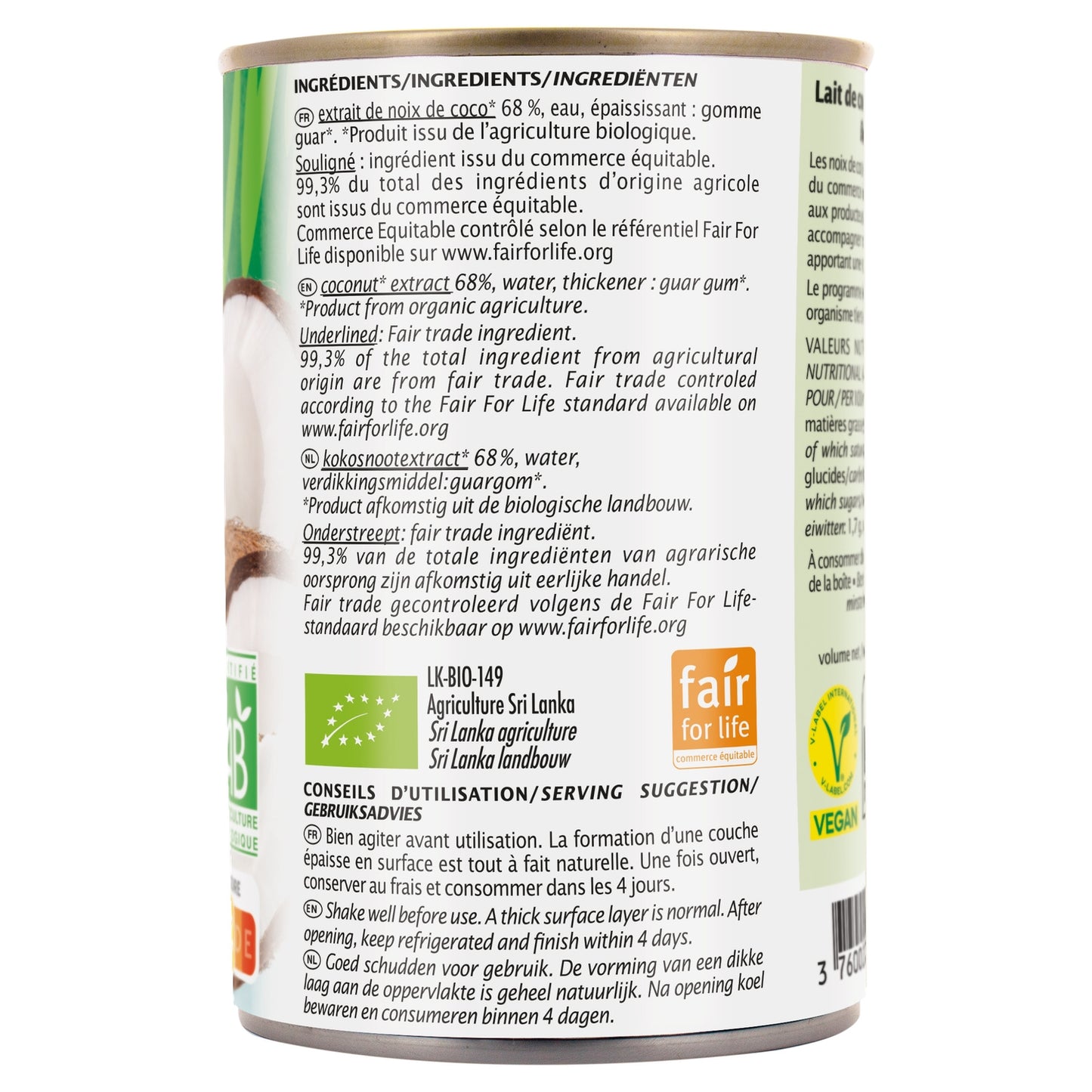 Lait de Coco Bio JARDIN BIO ETIC