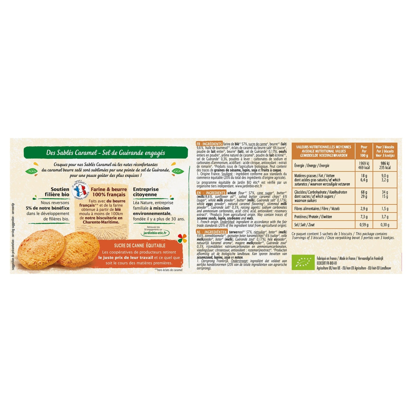 Organic Guérande Salt Caramel Shortbread Biscuits JARDIN BIO ETIC