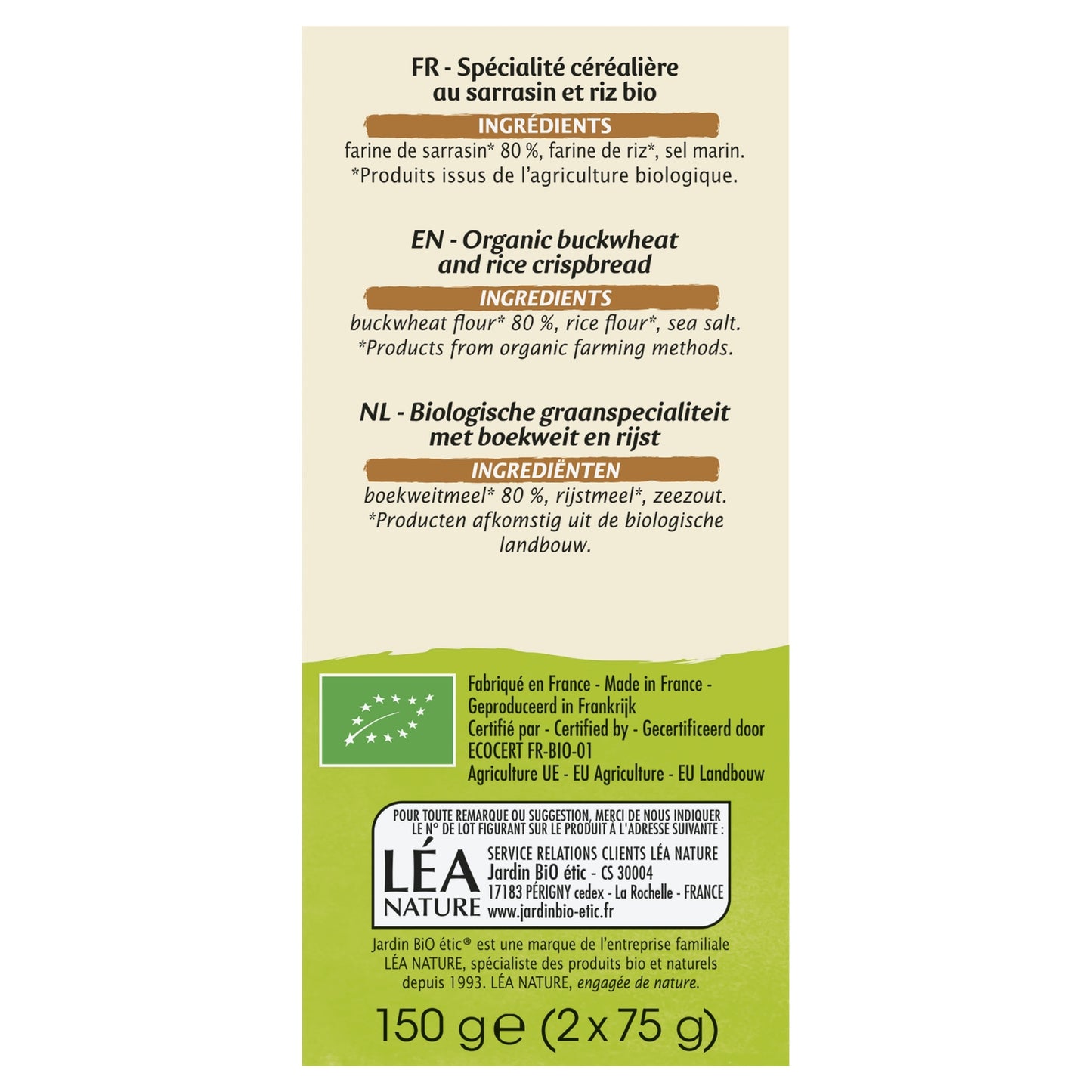 Tartines Craquantes Sarrasin Sans Gluten Bio JARDIN BIO ETIC