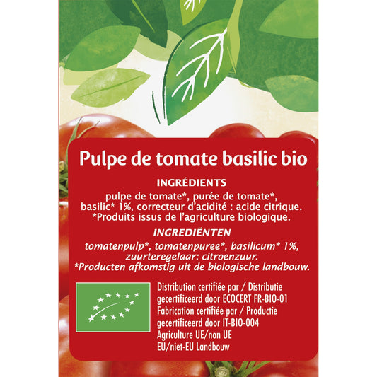 Pulpe Tomate au Basilic Bio JARDIN BIO ETIC