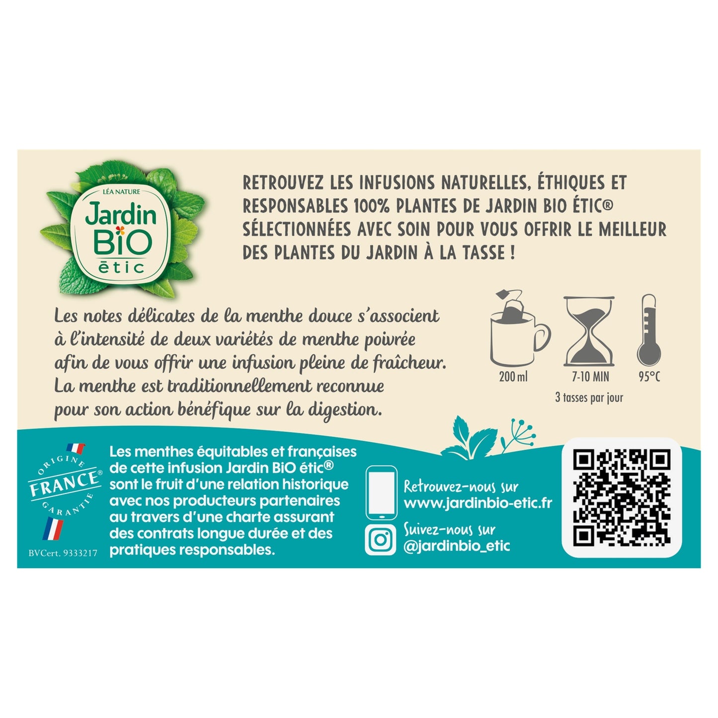 Infusion Menthe Bio JARDIN BIO ETIC