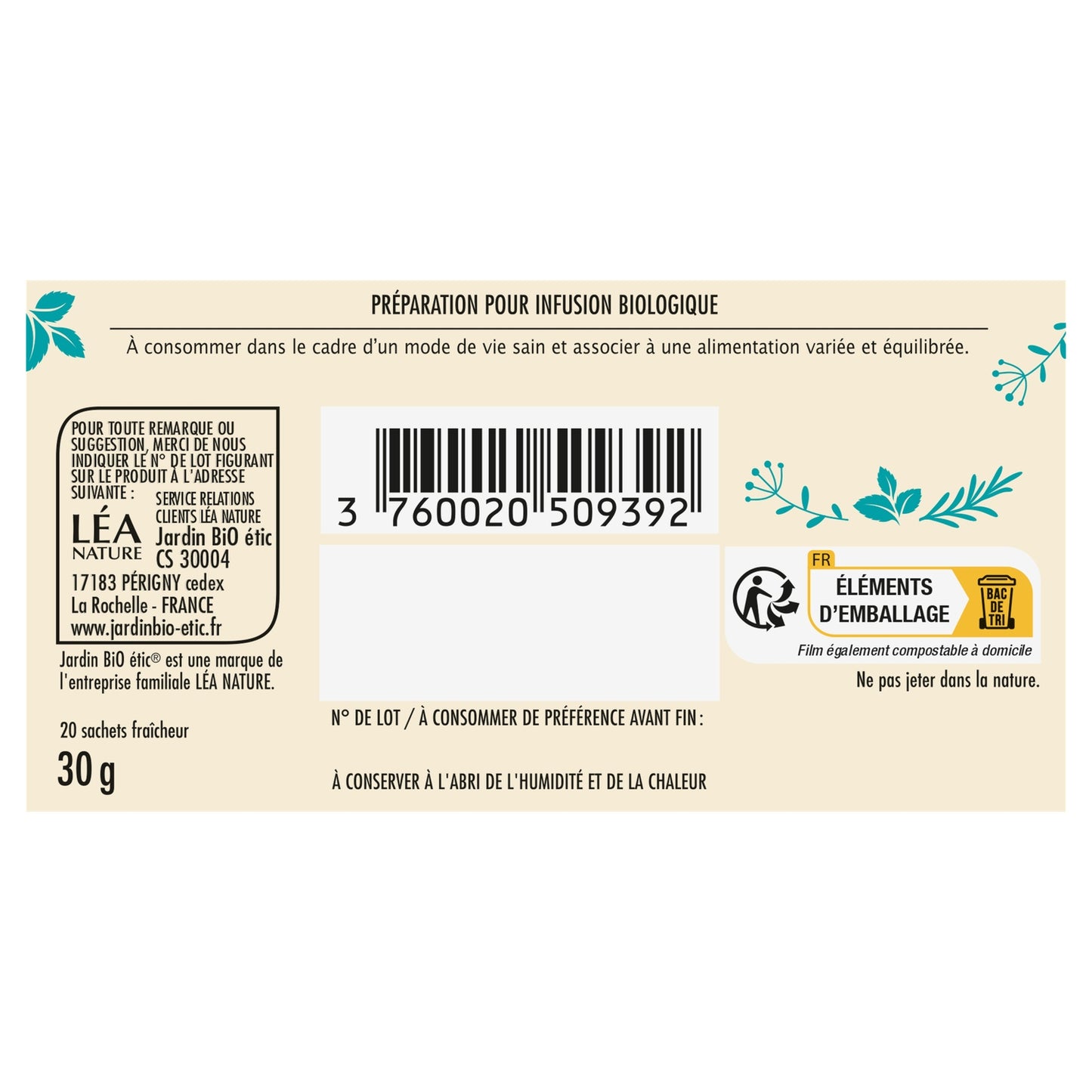 Infusion Menthe Bio JARDIN BIO ETIC