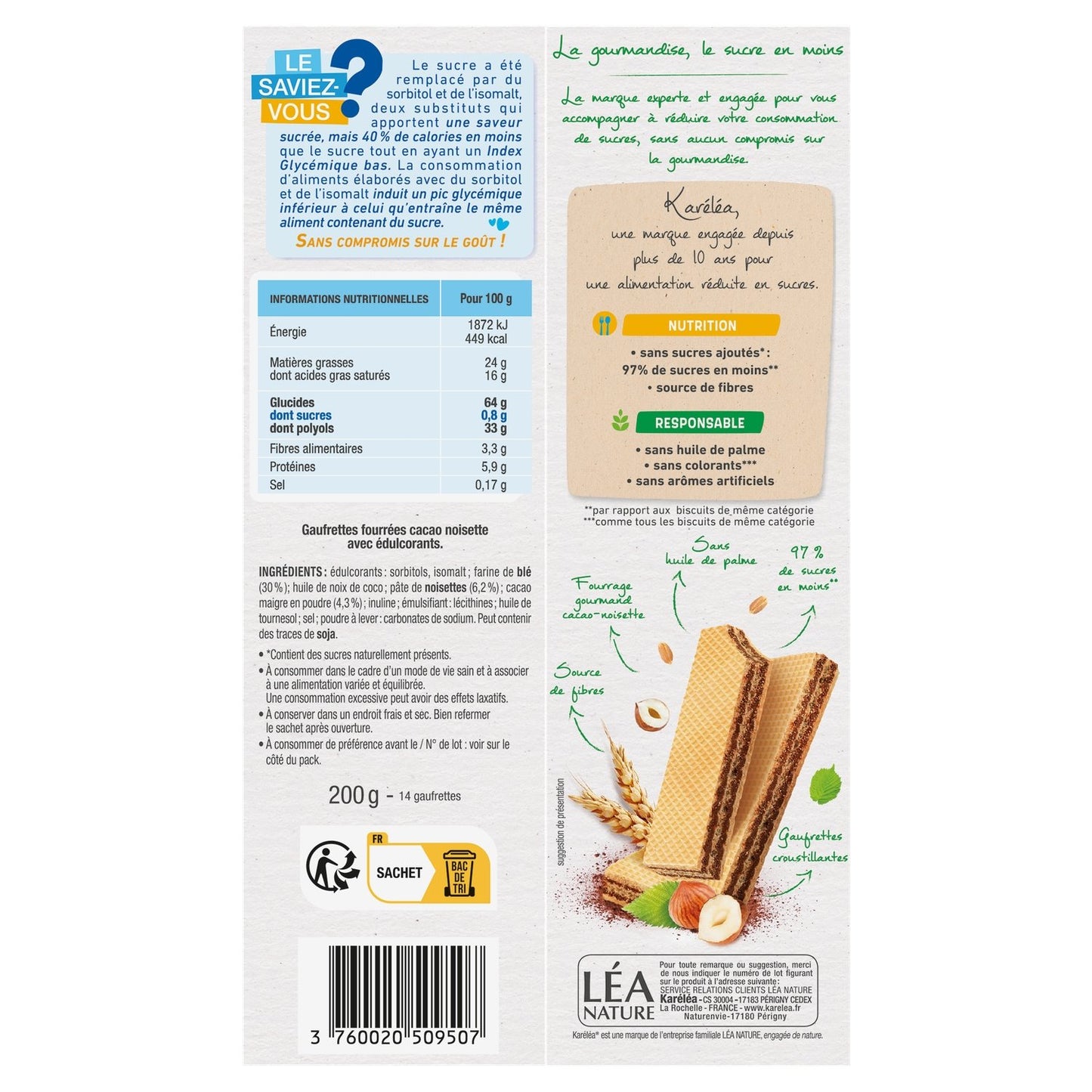 KARELEA Cocoa Hazelnut Wafer Biscuits with No Added Sugar