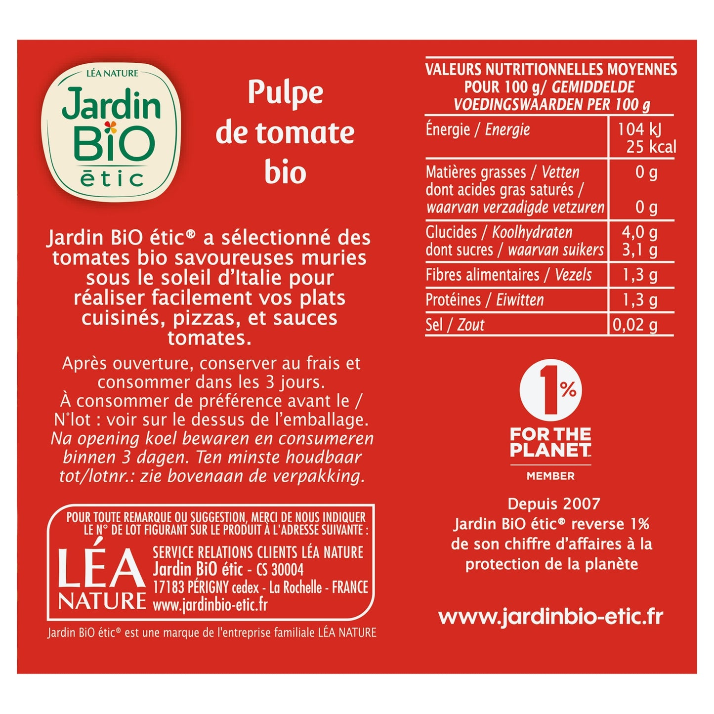 Organic Tomato Pulp JARDIN BIO ETIC