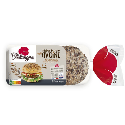 Pain Burger Avoine et Graines LA BOULANGERE le paquet de 250g