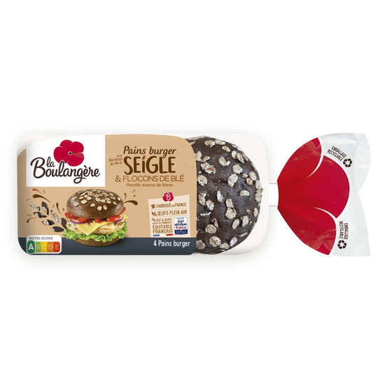Pain Burger Seigle et Flocons de Blé LA BOULANGERE le paquet de 250g
