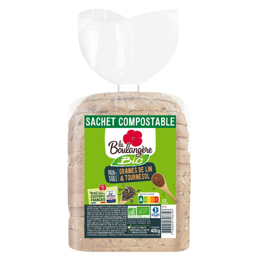Pain de Table aux Graines de Lin et Tournesol Bio LA BOULANGERE le sachet de 400g