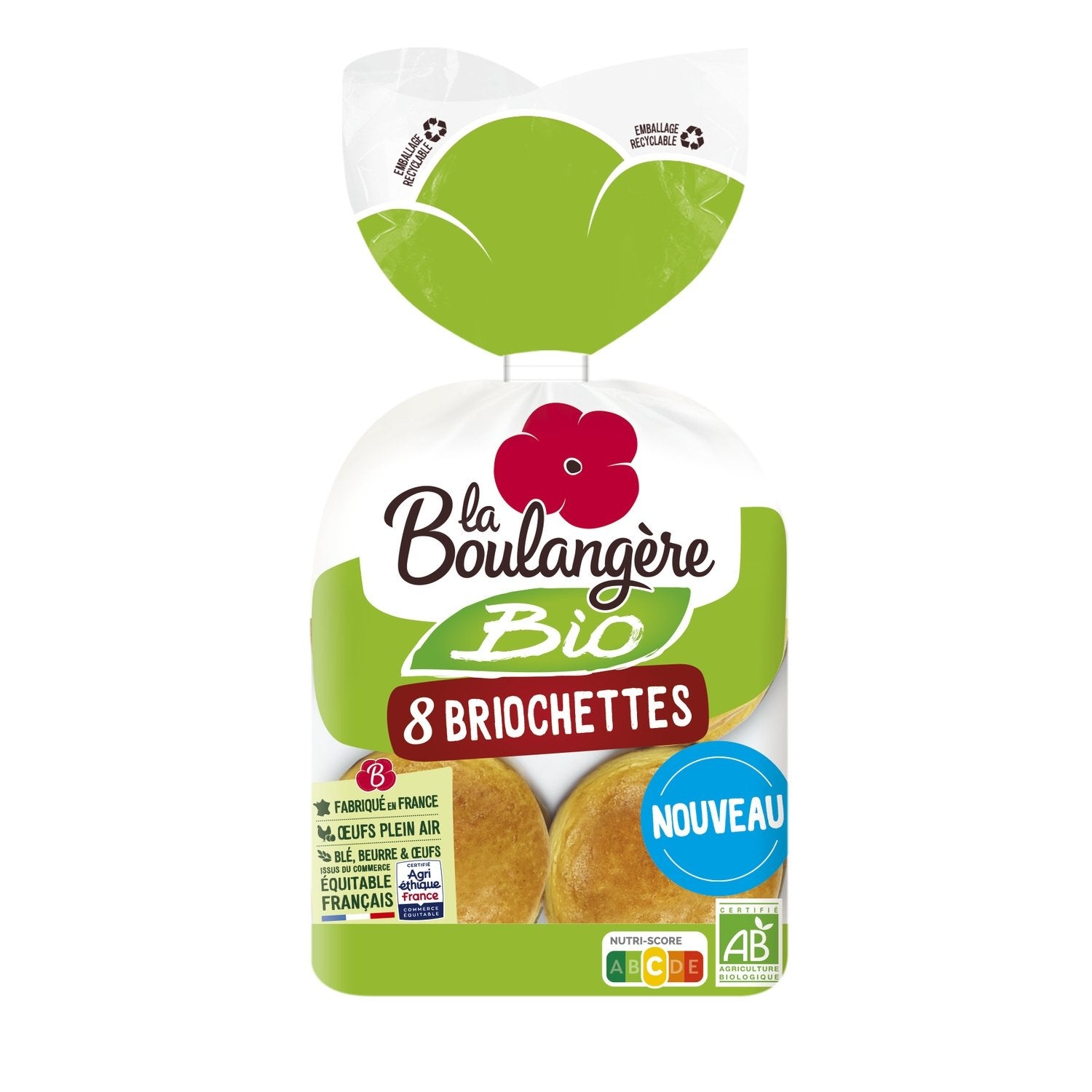 Briochette Nature Bio LA BOULANGERE le paquet de 8 briochettes