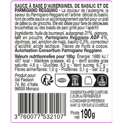 Sauce Aubergines Parmesan Basilic FLORELLI