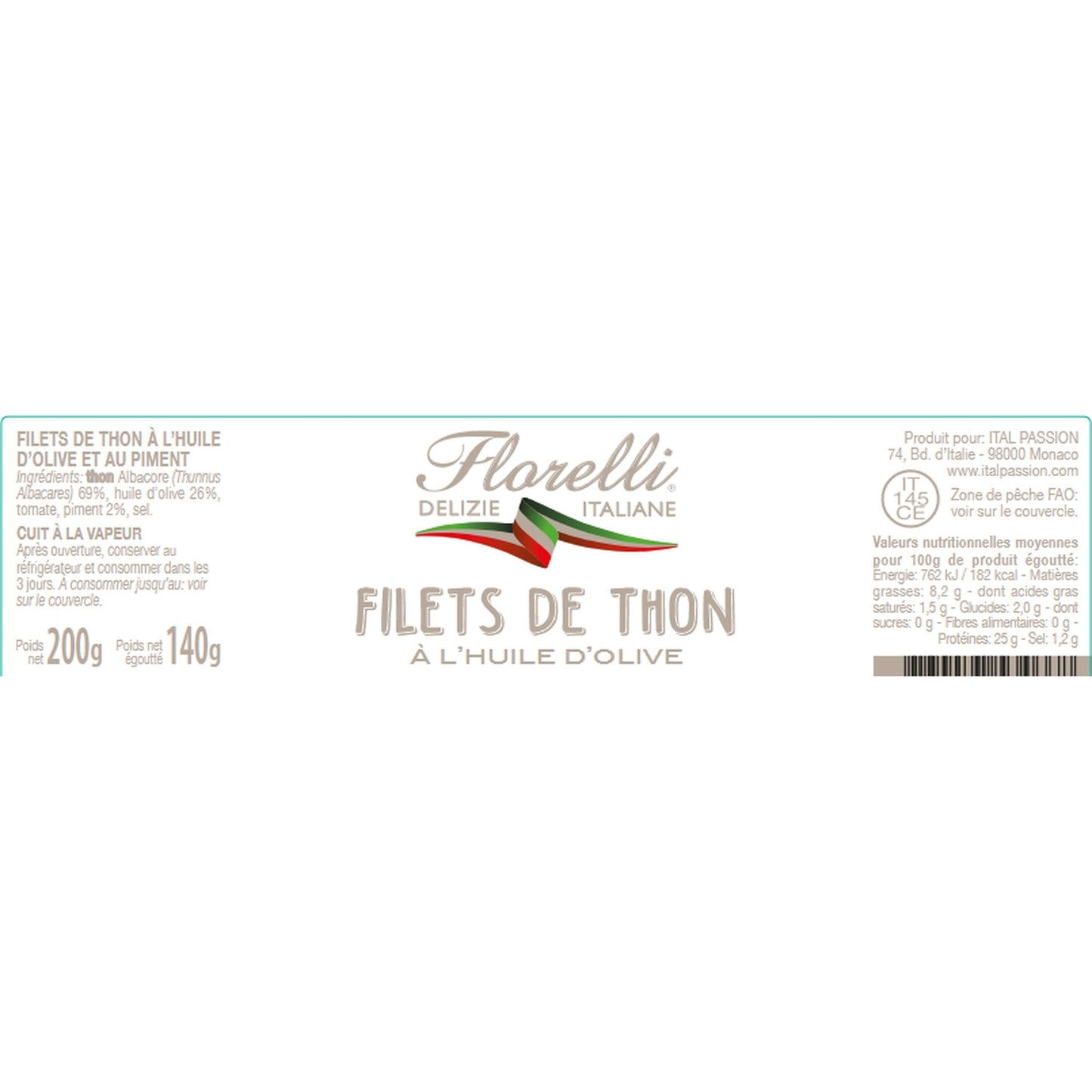 Filets de Thon Huile d'Olive Piments FLORELLI