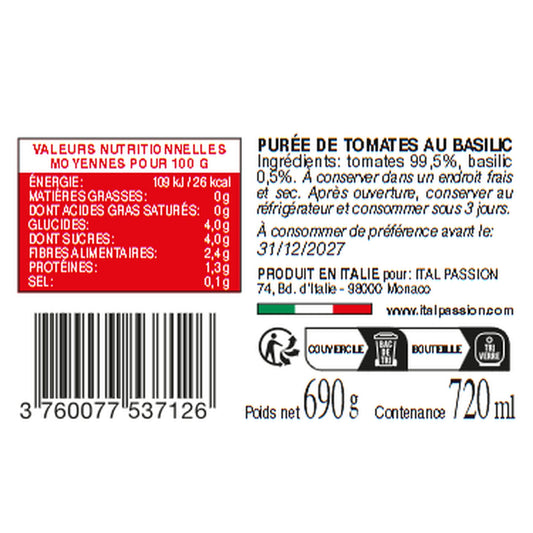 FLORELLI Italian Tomato Purée with Basil