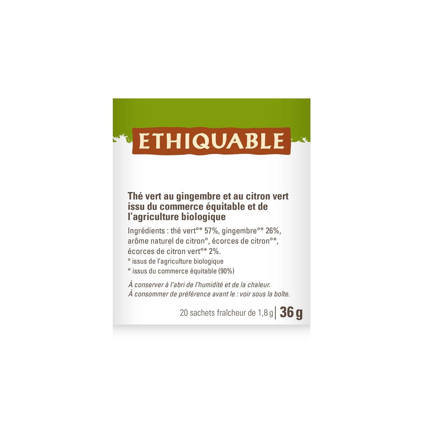 Thé Vert Gingembre Citron Vert Ceylan Bio ETHIQUABLE