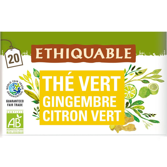Thé Vert Gingembre Citron Vert Ceylan Bio ETHIQUABLE la boite de 20 sachets
