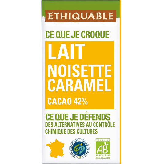 Chocolat au Lait, Nougatine & Noisettes Bio ETHIQUABLE la tablette de 100g
