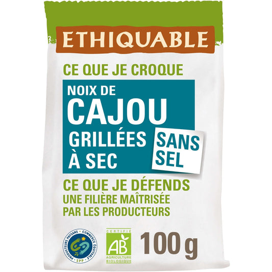Noix de Cajou Grillées A Sec Sans Sel Bio ETHIQUABLE le sachet de 100g