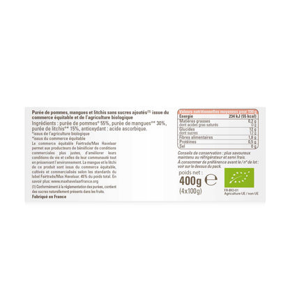 Compote Pomme Mangue Litchi Sans Sucre Ajouté Bio ETHIQUABLE