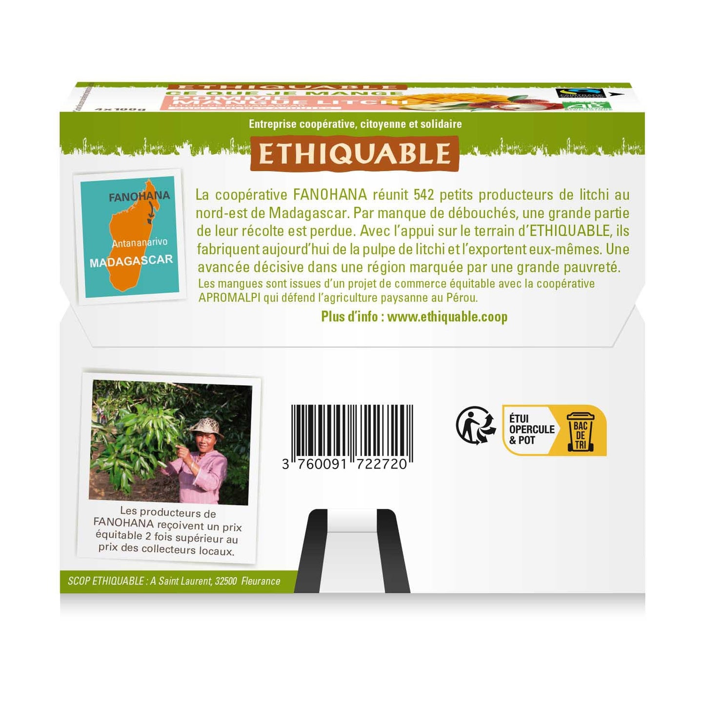 Compote Pomme Mangue Litchi Sans Sucre Ajouté Bio ETHIQUABLE