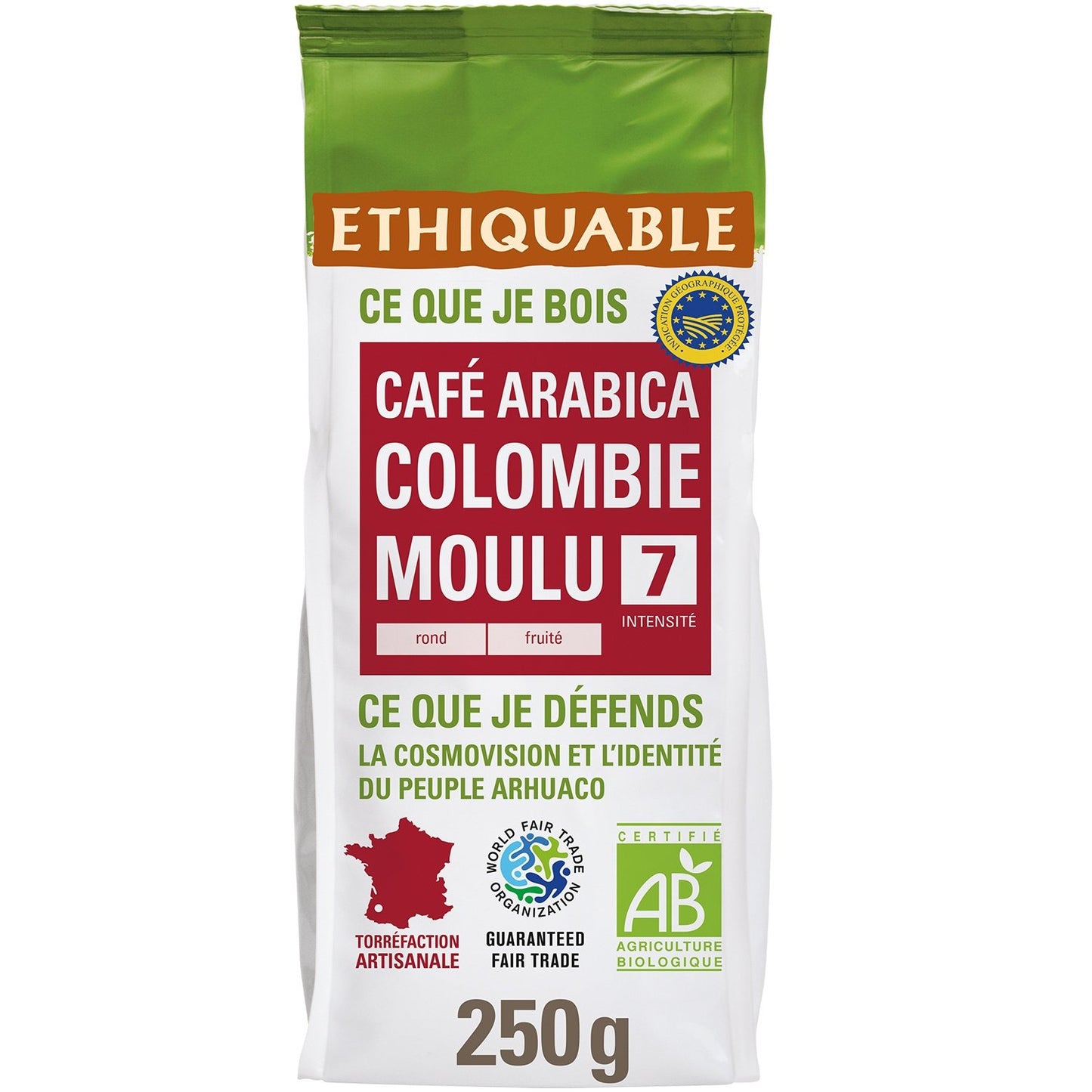 Café Moulu Pur Arabica Colombie Bio ETHIQUABLE le paquet de 250g